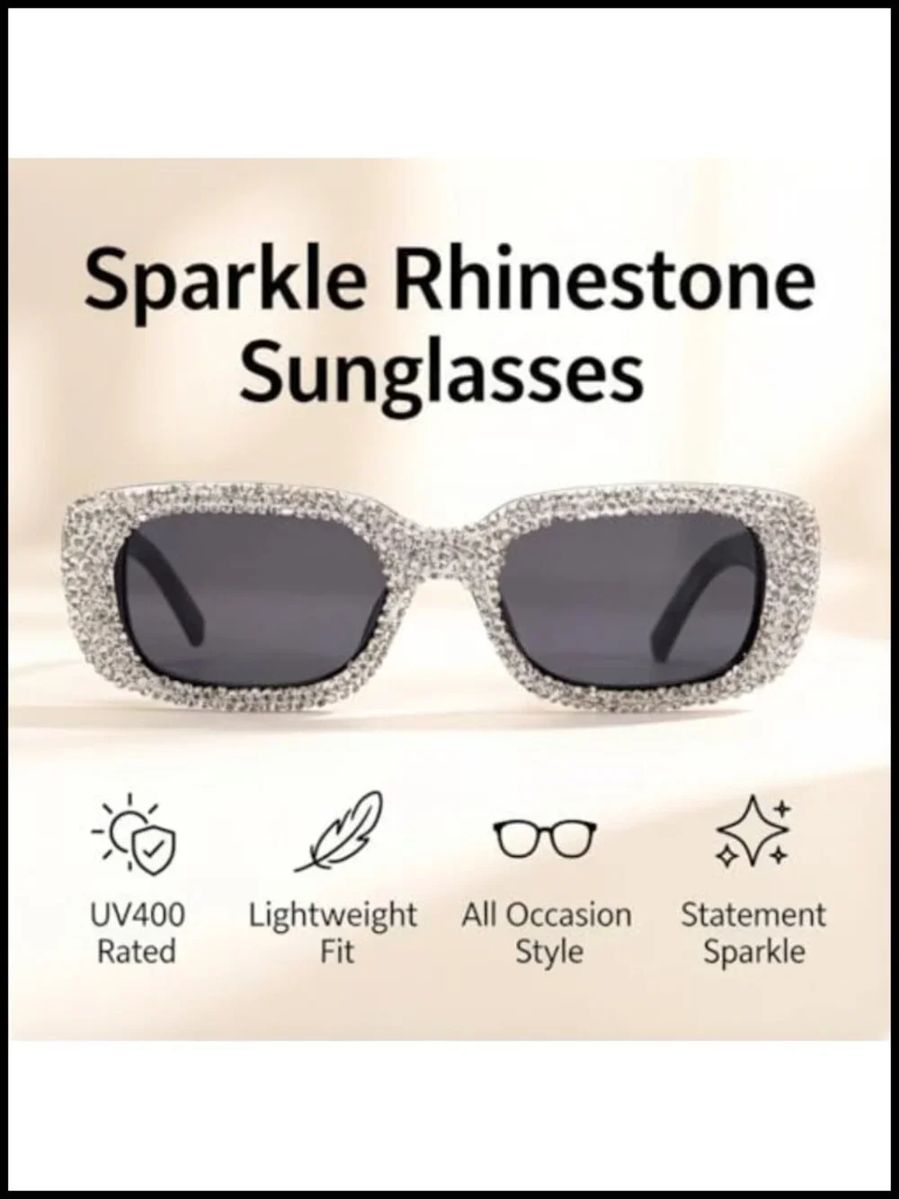Retro Rectangular Rhinestone Sunglasses UV400 Protection Sparkly Party Trendy